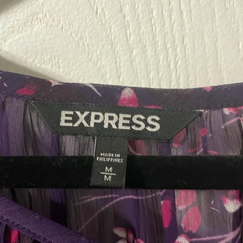 💰Express semi sheer purple floral print dolman sleeve top oversized medium - Picture 4 of 6